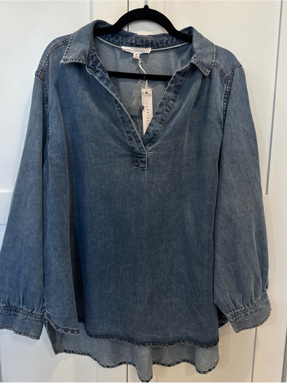 NWT Jane + Delaney Washed Denim Tunic in Medium Blue Sz 2X lightweight